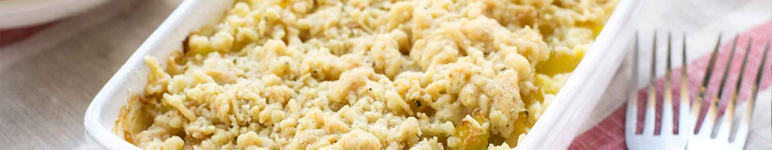 Crumble de courgettes au jambon cru et au fromage frais